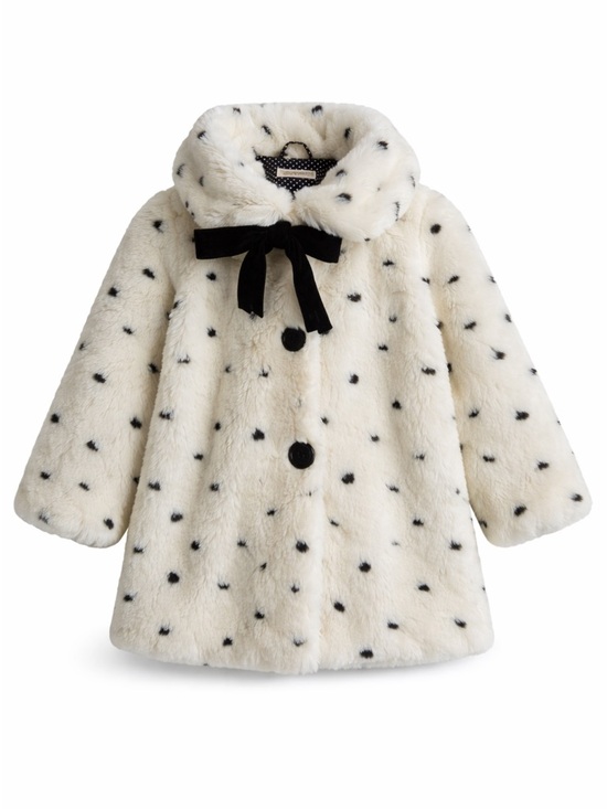 Fabulous Furs Other - Girls Faux Fur Coat - White Black Polka Dot - 6X Kids